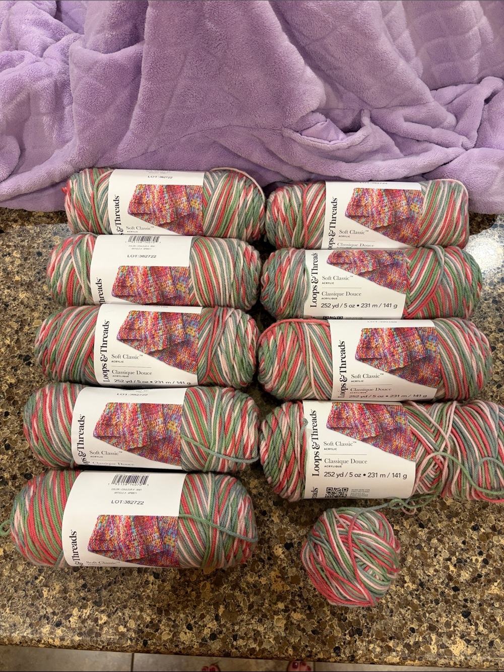 Loops & Threads Soft Classic Multicolor Yarn - Pink, Green & White (10 Skeins)